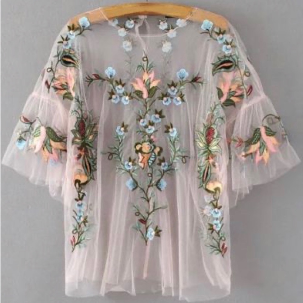 Zara embroidered tulle floral top